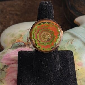 Vibrant Green and Orange adjustable vintage Statement Ring